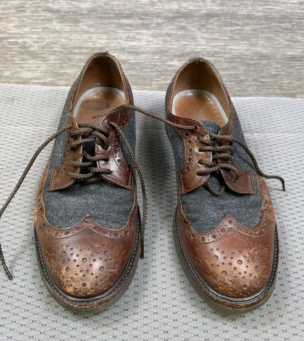 Brunello Cucinelli Shoes Mens Size 9 Brown Leather Wingtip Brogue Oxford Italy